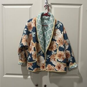 Handmade Floral Patterned Jacket - Blue and Cream